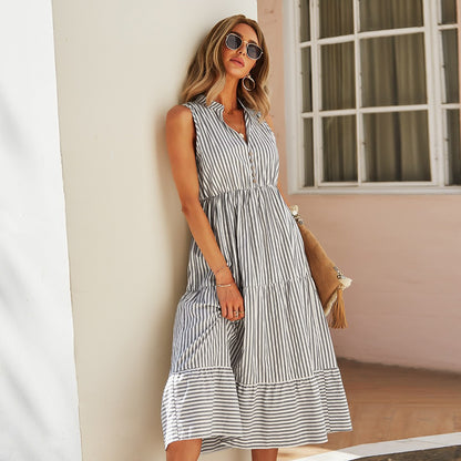 Vestido informal sin mangas con estampado de rayas para mujer