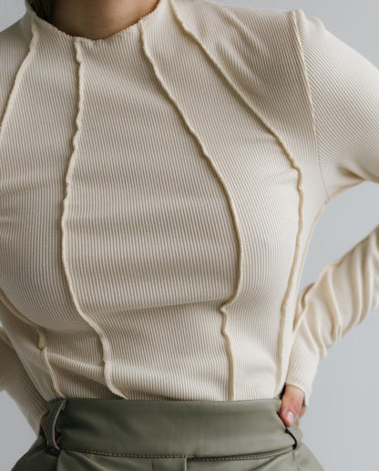 Women Fashion Casual Sexy Tight Round Neck Stripe Top