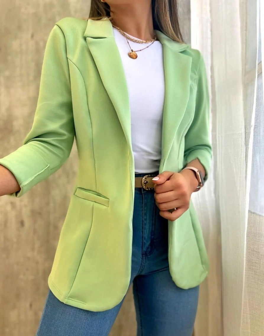 Women Casual Solid Color Lapel Long Sleeve Blazer