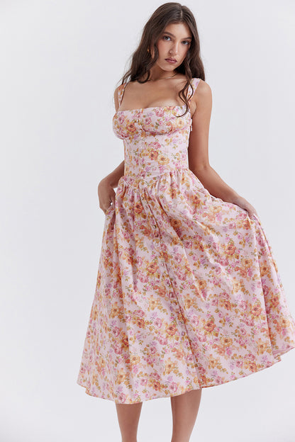 Vacation Women Casual Tiny Flower Print Sling Dress
