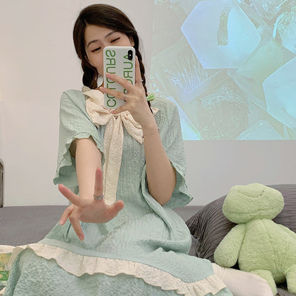 Pijama informal sencillo de algodón con estampado de manga corta para mujer