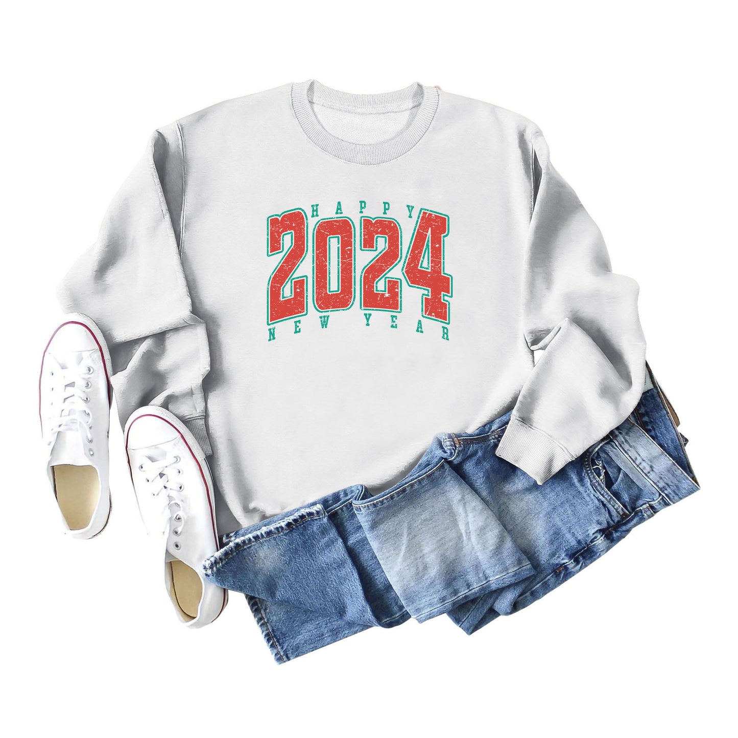 Women Fashion Casual 2024 Letter Print Crewneck Long Sleeve Sweatshirt