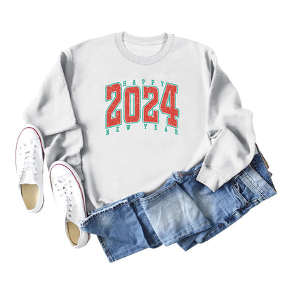 Women Fashion Casual 2024 Letter Print Crewneck Long Sleeve Sweatshirt