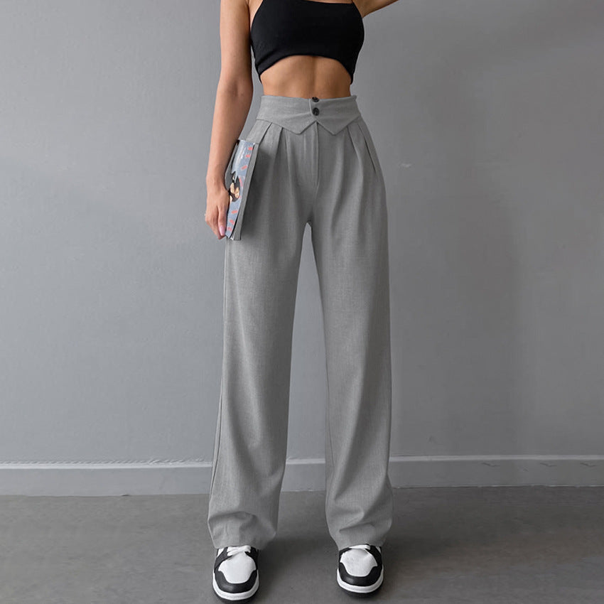 Women Fashion High Waist Straight Casual Pants