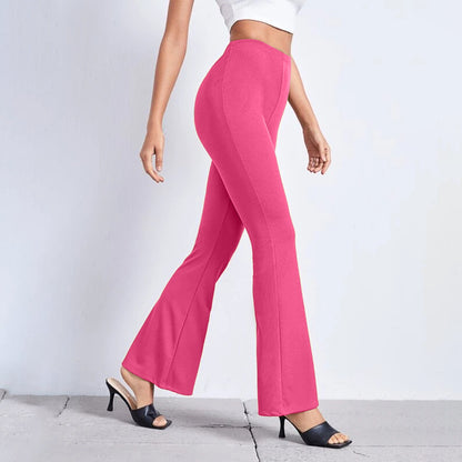 Pantalones elásticos ajustados de color liso informales para mujer