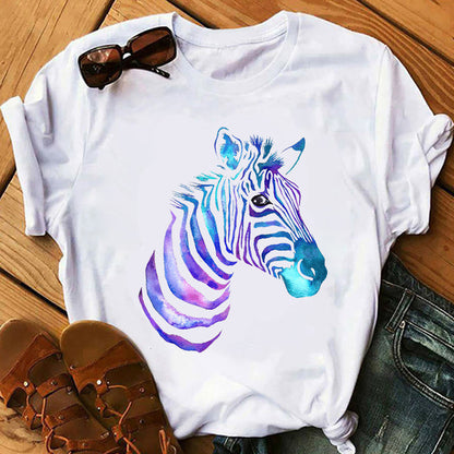 Camiseta informal de manga corta con estampado de cebra para mujer