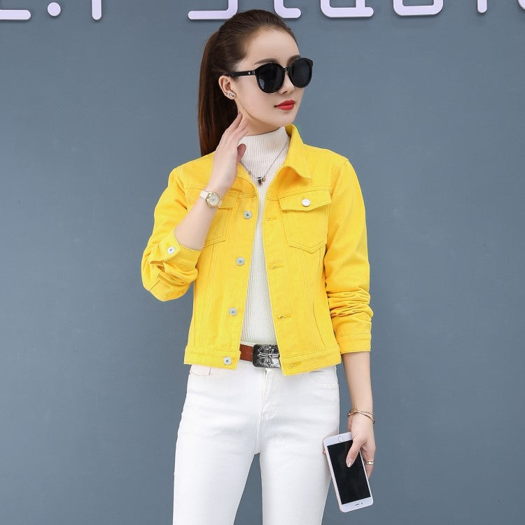 Chaqueta vaquera informal de manga larga de color liso para mujer