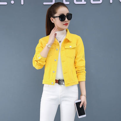 Chaqueta vaquera informal de manga larga de color liso para mujer