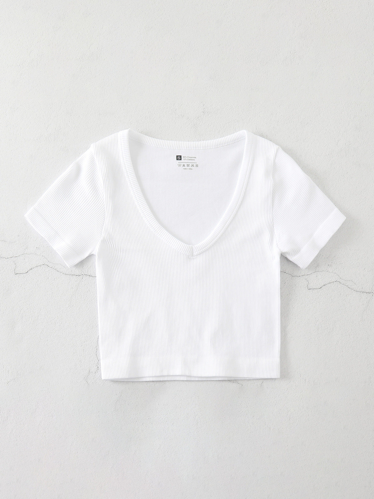 Women Fashion Casual Solid Color V-Neck Short-Sleeve Seamless Yoga Sports T-Shirt