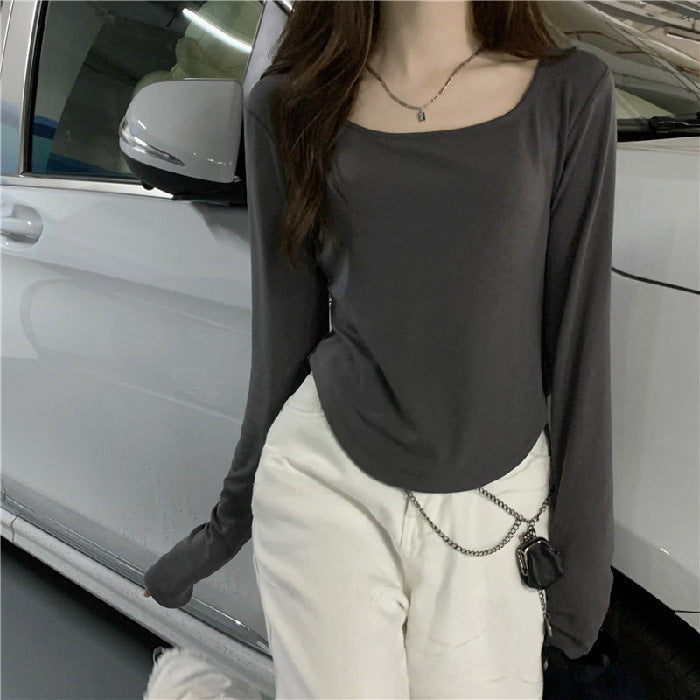 Camiseta informal de manga larga de color liso para mujer de verano