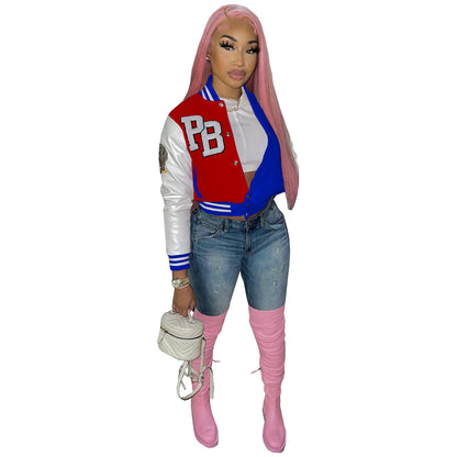 Chaqueta casual con bloques de color a la moda para mujer