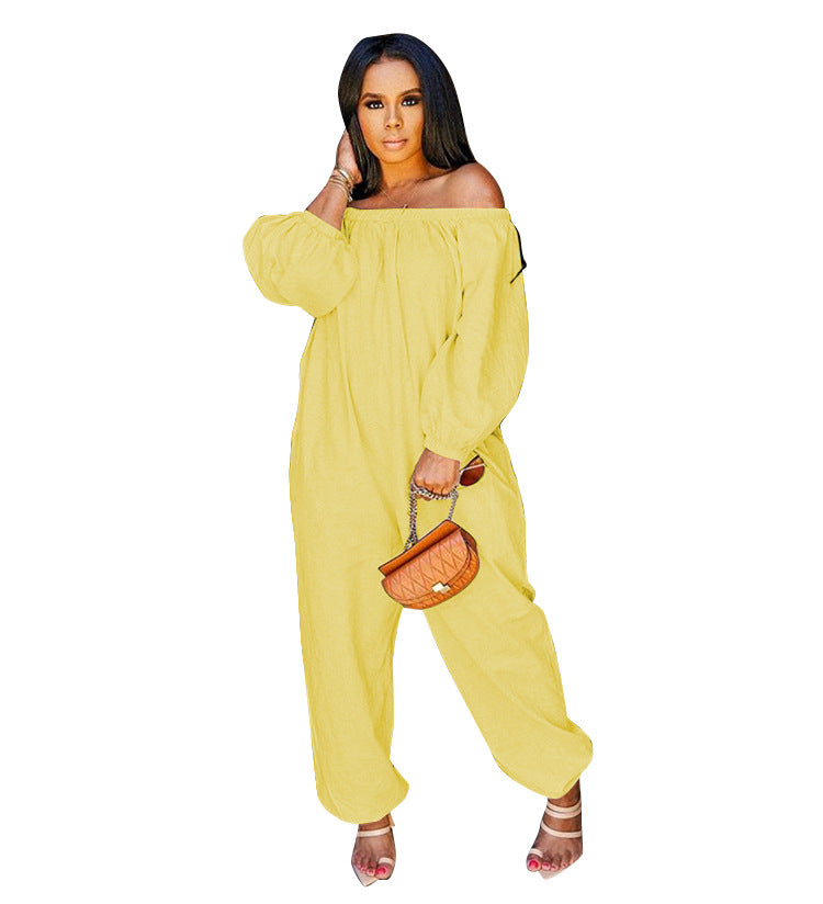 Women Solid Color Casual Off-The-Shoulder Jumpsuits