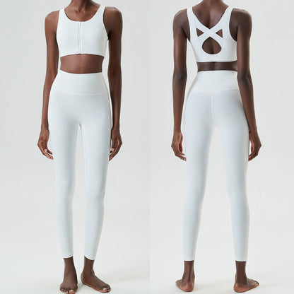Conjunto de dos piezas de pantalones de yoga ajustados para mujer, informales, de color sólido, a prueba de golpes, para correr y fitness