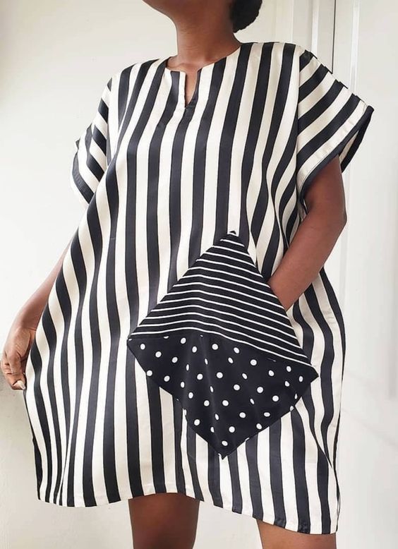 Women Fashion Casual Plus Size Stripe Printed Short Sleeve Dress