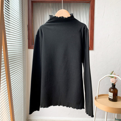 Camiseta básica informal de manga larga con cuello alto para mujer pequeña
