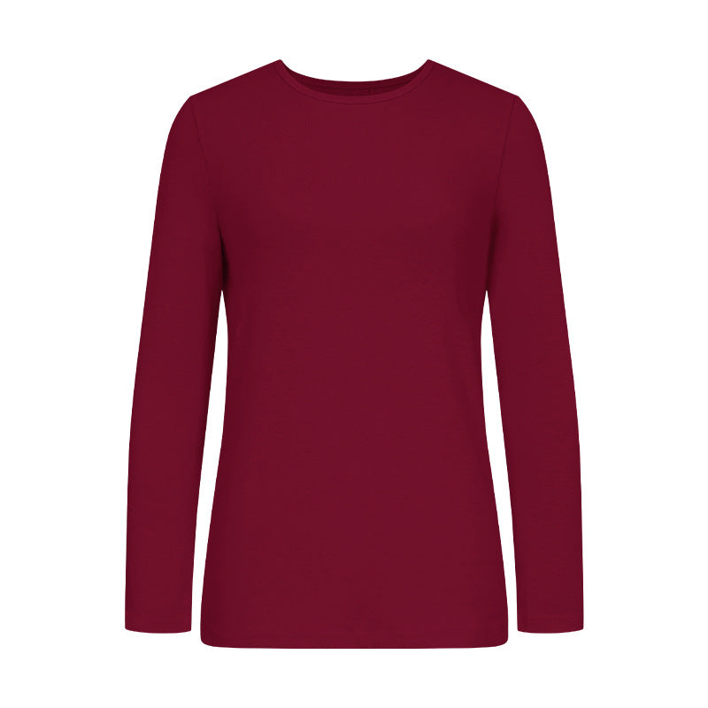 Camiseta de manga larga con cuello redondo, color liso, informal y sencilla para mujer