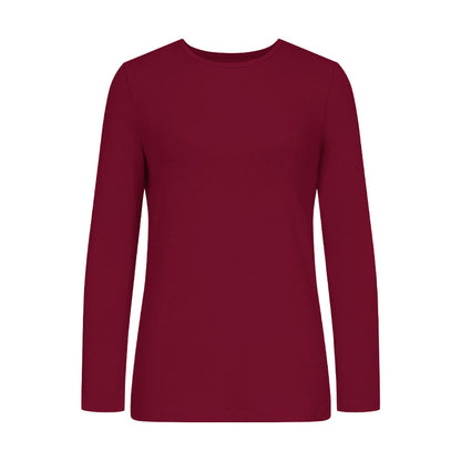 Camiseta de manga larga con cuello redondo, color liso, informal y sencilla para mujer