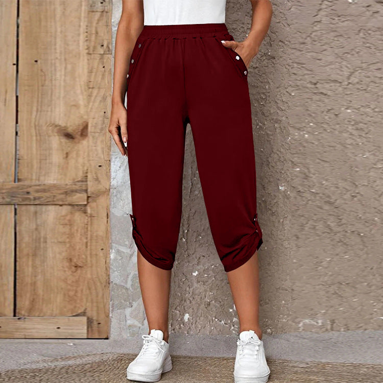 Pantalones elásticos recortados casuales de moda de verano para mujer