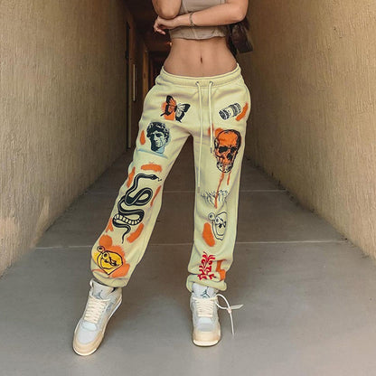 Women Fashion Casual Halloween Printing Brushed Jogger Pants