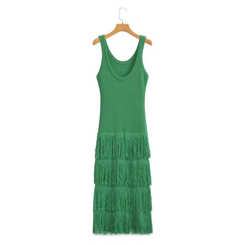 Vestido de punto informal de color liso con escote en U, sin mangas y espalda descubierta para mujer