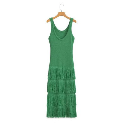 Vestido de punto informal de color liso con escote en U, sin mangas y espalda descubierta para mujer