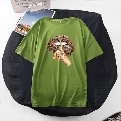 Women Casual Leopard Graphic Printed Short-sleeved Loose Colored T-shirt