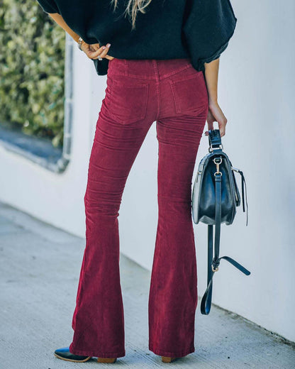 Women Solid Color High Waist Slim Fit Micro-Flare Elastic Waist Casual Pants