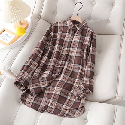 Camisa informal de manga larga con estampado a cuadros para mujer, talla grande