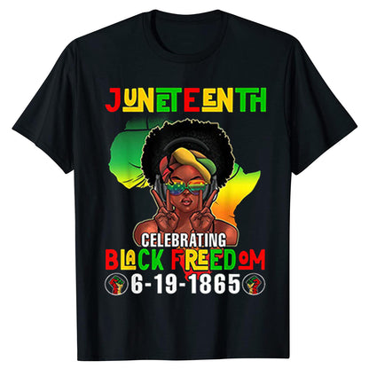 Camiseta unisex informal de manga corta con estampado de letras africanas Juneteenth
