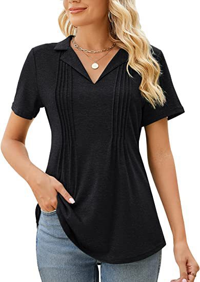 Camiseta informal de verano para mujer, con cuello en V y manga corta en blanco