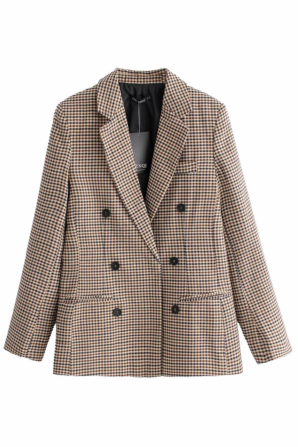 Blazer retro informal de manga larga a cuadros con botonadura sencilla para mujer