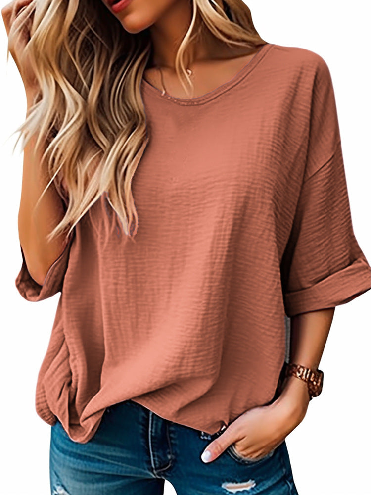 Camiseta informal de verano para mujer, cuello redondo, manga corta, sin mangas