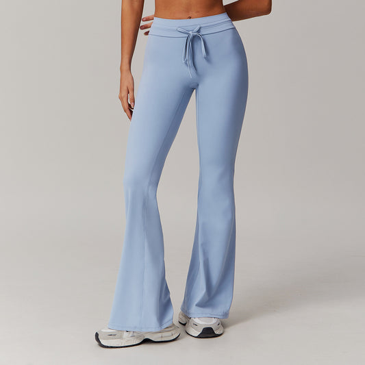 Pantalones deportivos micro de cintura alta y pierna ancha de color liso informales a la moda para mujer