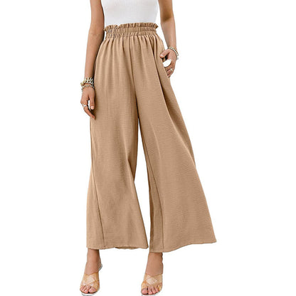 Pantalones casuales de color sólido con cintura alta y pierna ancha para mujer