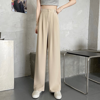 Pantalones casuales de pierna recta de color sólido para mujer