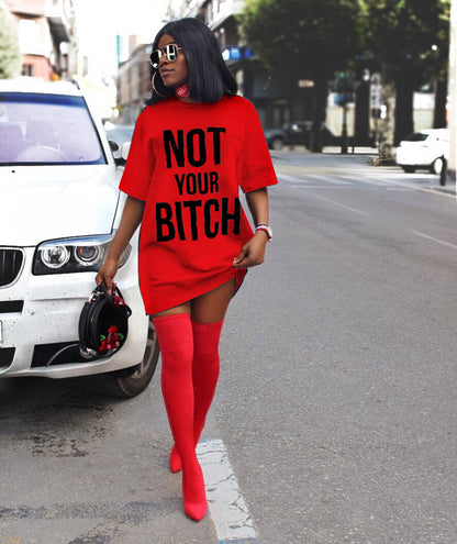 Summer Women Basic Casual Letter Printed Short Sleeves Loose Dress