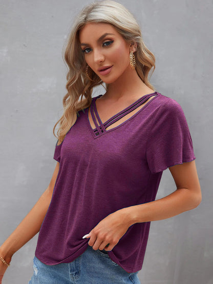 Camiseta informal de verano para mujer, con cuello en V y manga corta