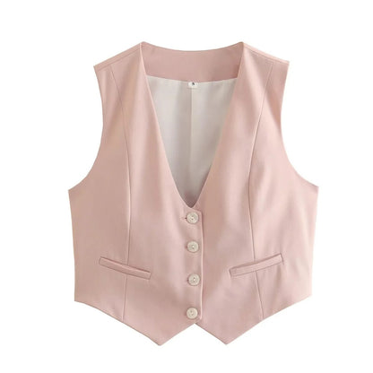 Chaleco informal de verano para mujer, ajustado, de color liso, sin mangas