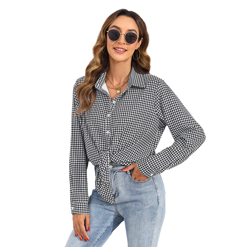 Blusas casuales de manga larga con estampado de cuadros a la moda para mujer