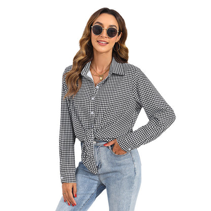 Blusas casuales de manga larga con estampado de cuadros a la moda para mujer