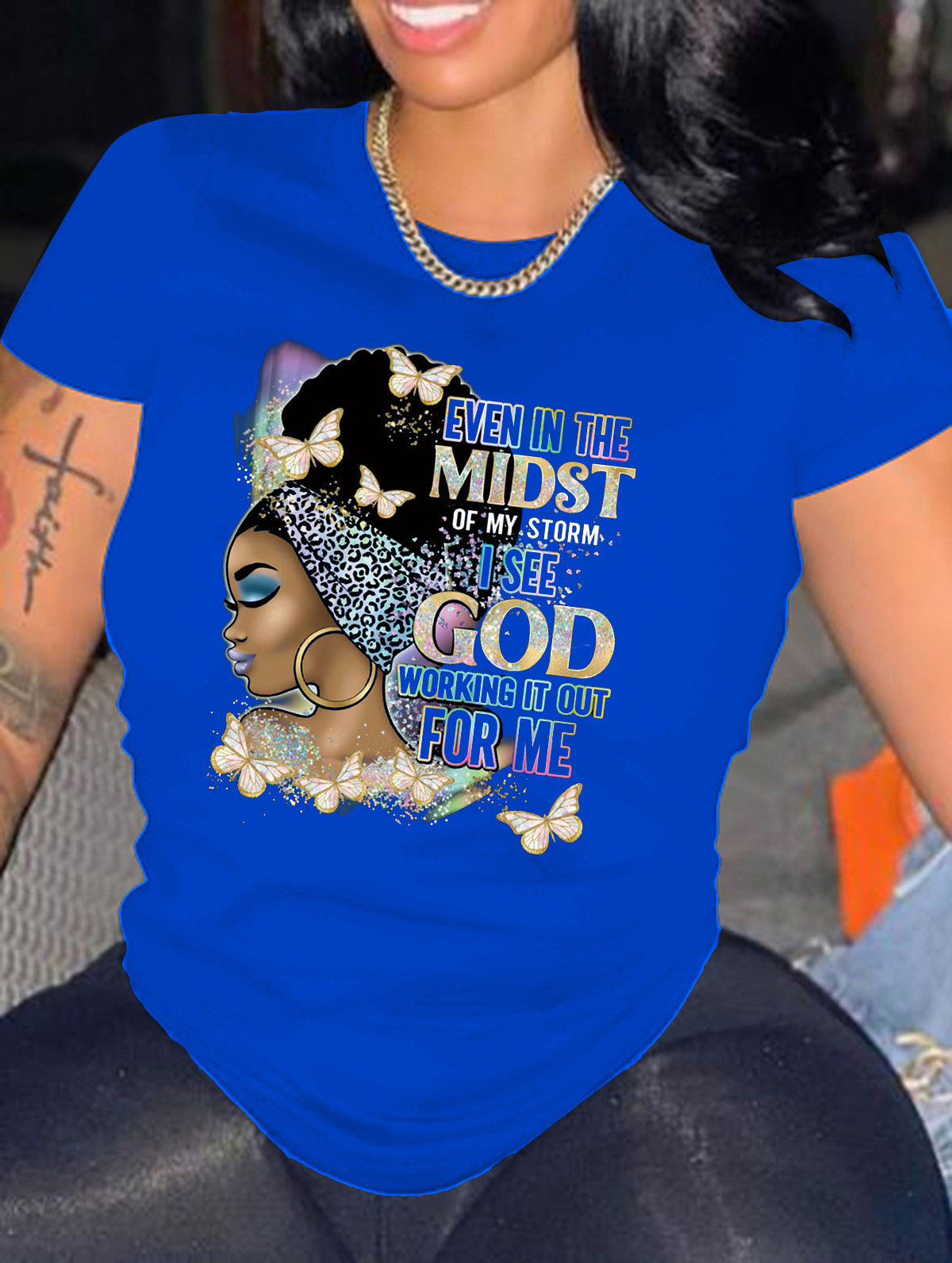 Women Casual Loose Plus Size Round Neck Short-Sleeved Pretty Girl Graphics Colorful Printed T-Shirt