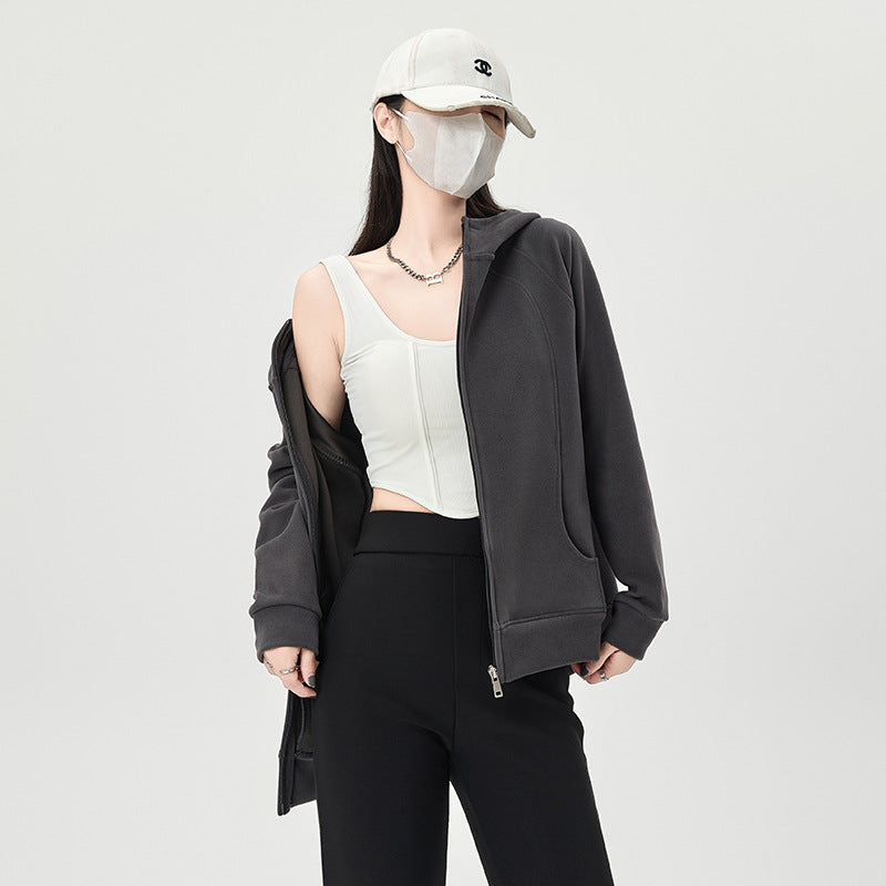 Cárdigan informal holgado de color sólido y grueso para mujer con capucha