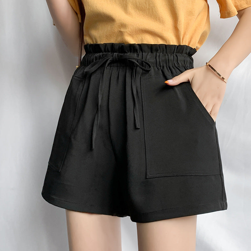 Pantalones cortos casuales de pierna ancha de color liso para mujer