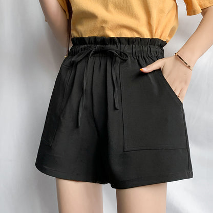 Pantalones cortos casuales de pierna ancha de color liso para mujer