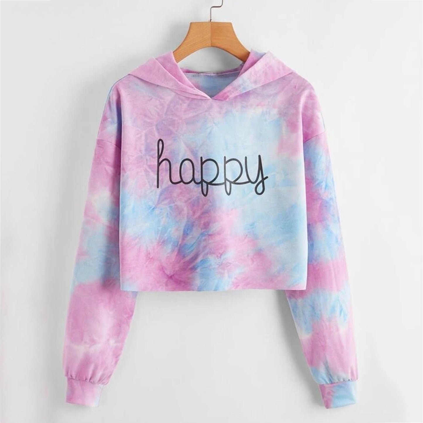 Sudadera corta informal con estampado tie-dye de manga larga para mujer