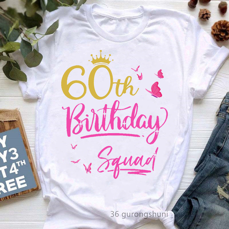 Camiseta informal de manga corta con letras de cumpleaños para mujer, talla grande