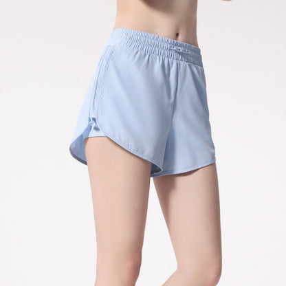 Women'S Casual Solid Color High Waist Anti-Glare Sports Shorts