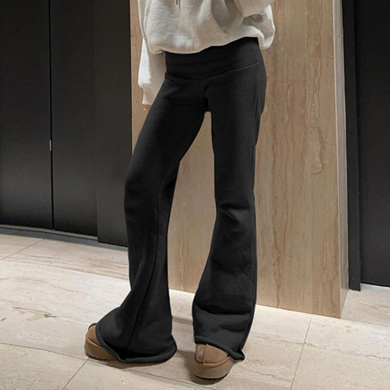Pantalones acampanados de cintura baja de color liso informales a la moda para mujer