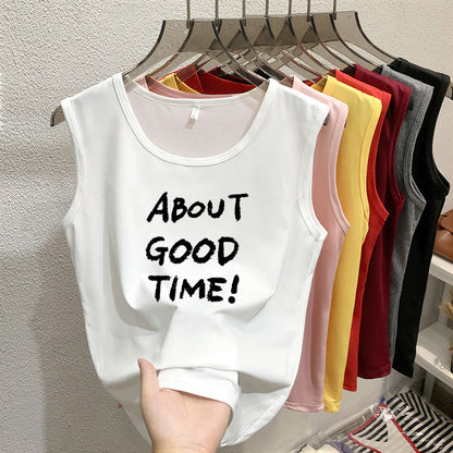 Casual Summer Sleeveless Women Letter Slogan Printed Casual Tank Top