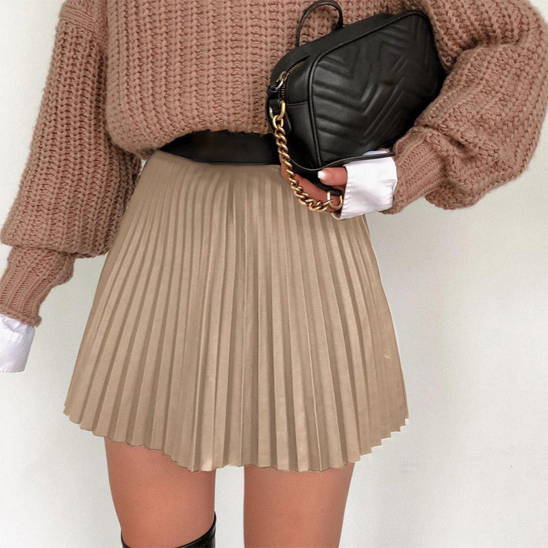 Falda plisada informal de color liso para mujer